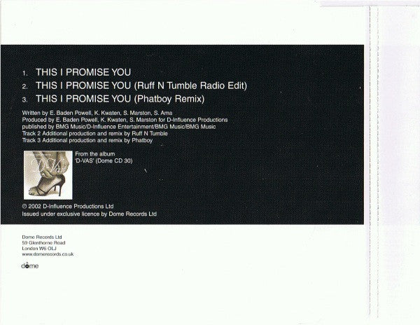 D'Influence Presents D-Vas Featuring Shola Ama ‎– This I Promise You